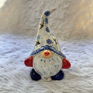 Polish Pottery Boleslawiec Gnome Figure Snowflakes TeaLight Luminary Kalich NEW